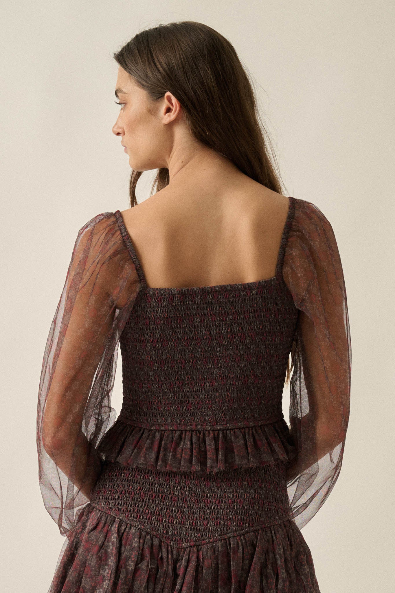 Adoring Beauty Floral Tulle Smocked Peasant Top - ShopPromesa