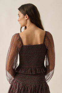 Adoring Beauty Floral Tulle Smocked Peasant Top - ShopPromesa