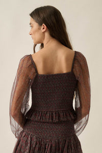 Adoring Beauty Floral Tulle Smocked Peasant Top - ShopPromesa