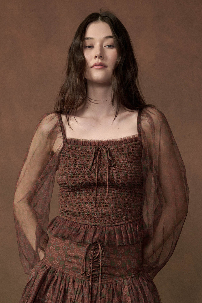 Adoring Beauty Floral Tulle Smocked Peasant Top - ShopPromesa