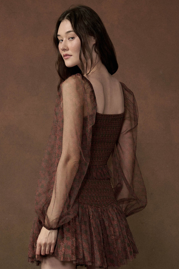 Adoring Beauty Floral Tulle Smocked Peasant Top - ShopPromesa