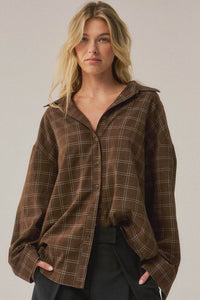 Box Office Plaid Oversize Button-Up Collared Shirt - ShopPromesa