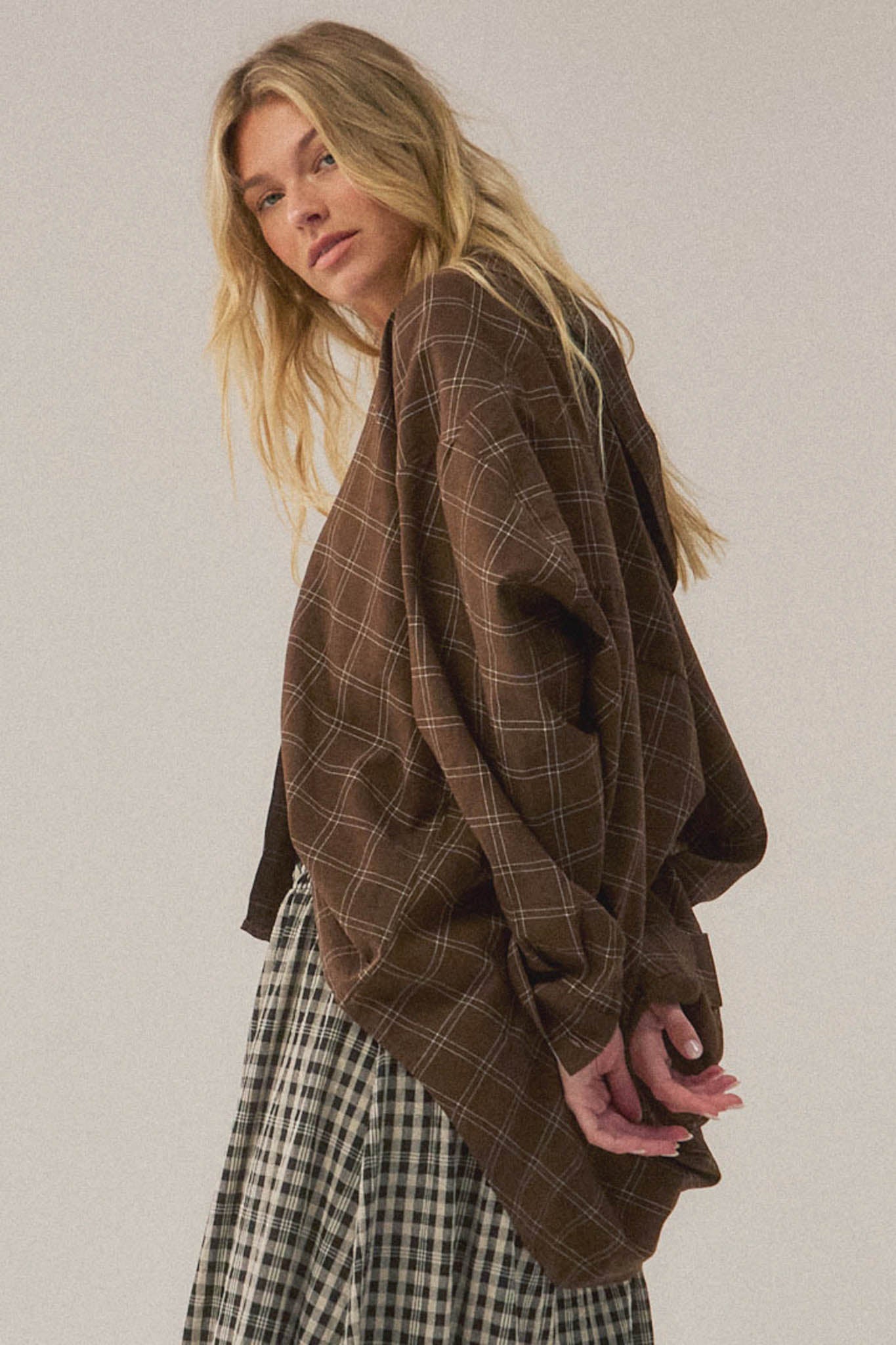 Box Office Plaid Oversize Button-Up Collared Shirt - ShopPromesa