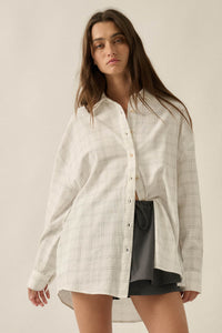 Box Office Plaid Oversize Button-Up Collared Shirt - ShopPromesa