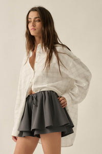 Box Office Plaid Oversize Button-Up Collared Shirt - ShopPromesa