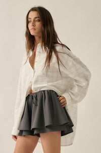 Box Office Plaid Oversize Button-Up Collared Shirt - ShopPromesa