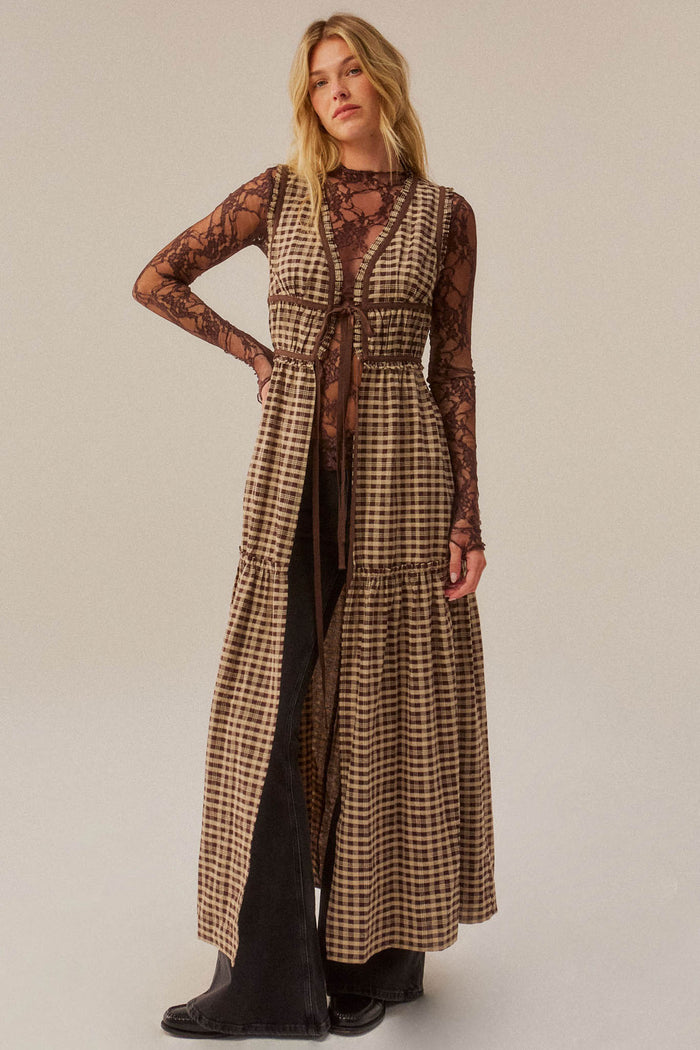 Hit Rewind Plaid Tie-Front Sleeveless Maxi Top - ShopPromesa