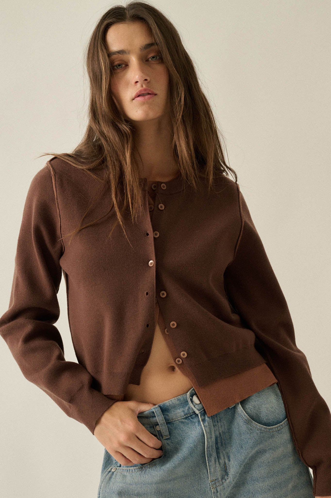 Double Up Layered Two-Tone Button-Up Cardigan - ShopPromesa