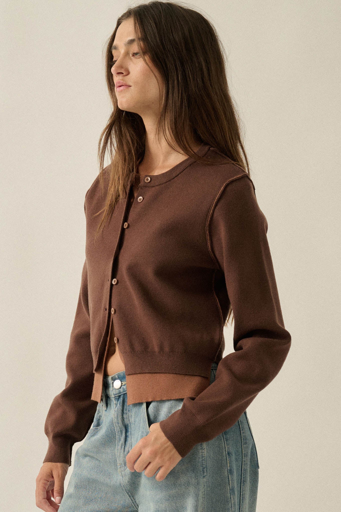 Double Up Layered Two-Tone Button-Up Cardigan - ShopPromesa
