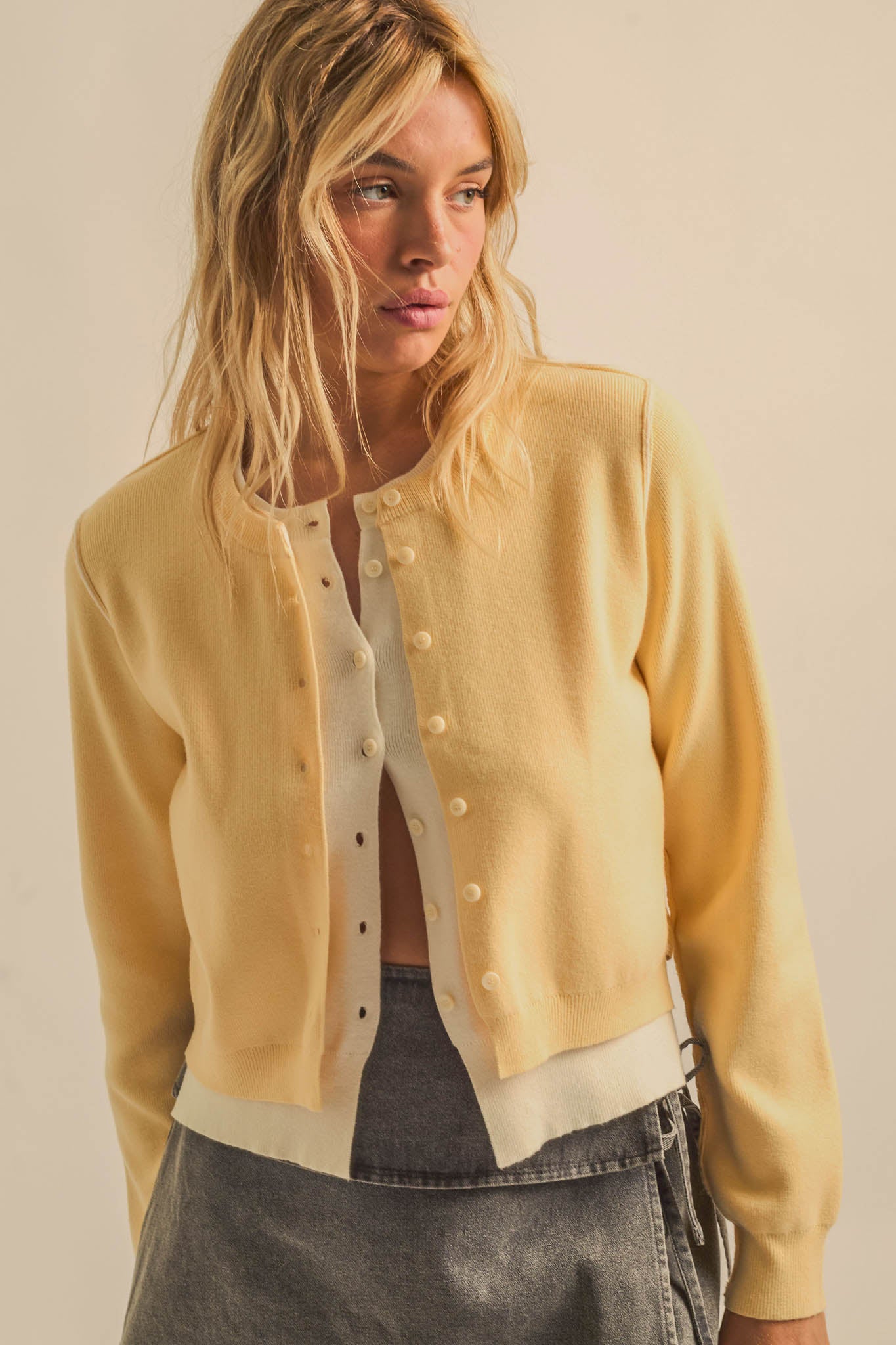Double Up Layered Two-Tone Button-Up Cardigan - ShopPromesa