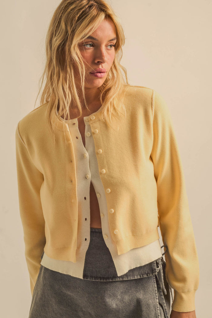 Double Up Layered Two-Tone Button-Up Cardigan - ShopPromesa