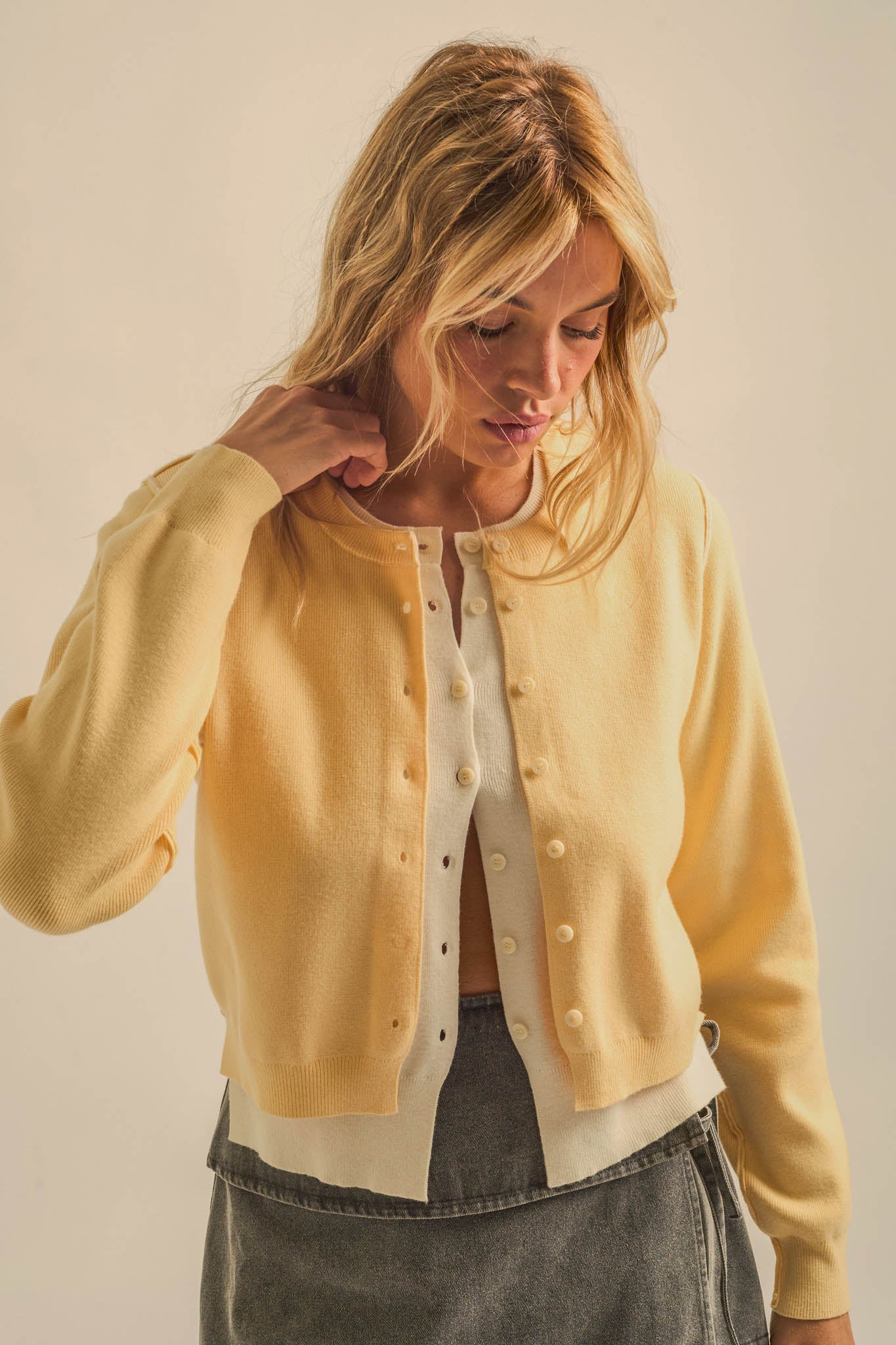 Double Up Layered Two-Tone Button-Up Cardigan - ShopPromesa