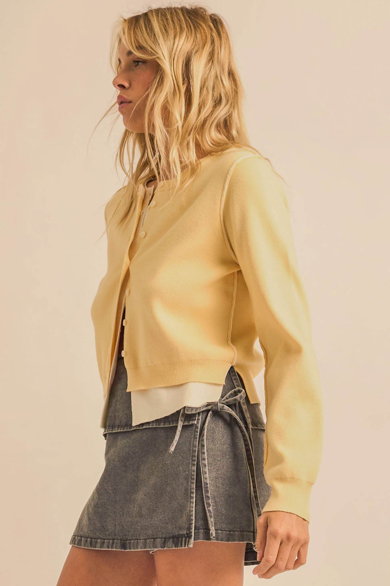 Double Up Layered Two-Tone Button-Up Cardigan - ShopPromesa