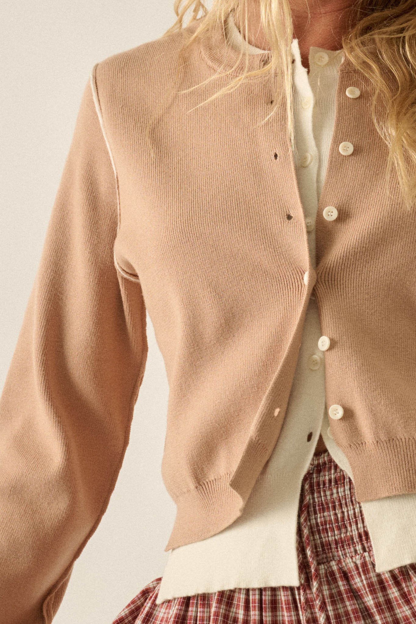Double Up Layered Two-Tone Button-Up Cardigan - ShopPromesa