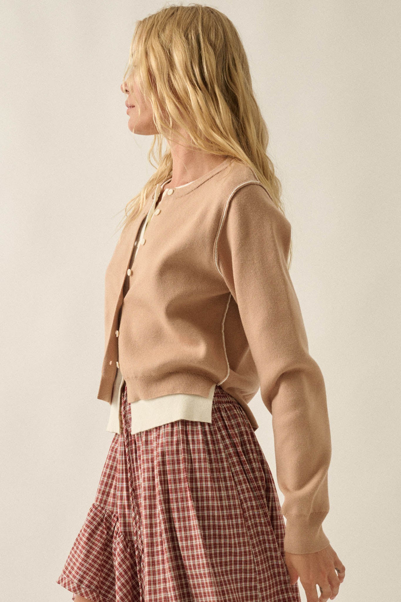 Double Up Layered Two-Tone Button-Up Cardigan - ShopPromesa