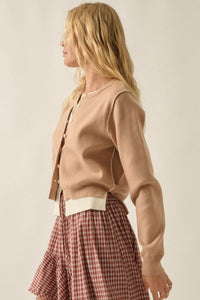 Double Up Layered Two-Tone Button-Up Cardigan - ShopPromesa