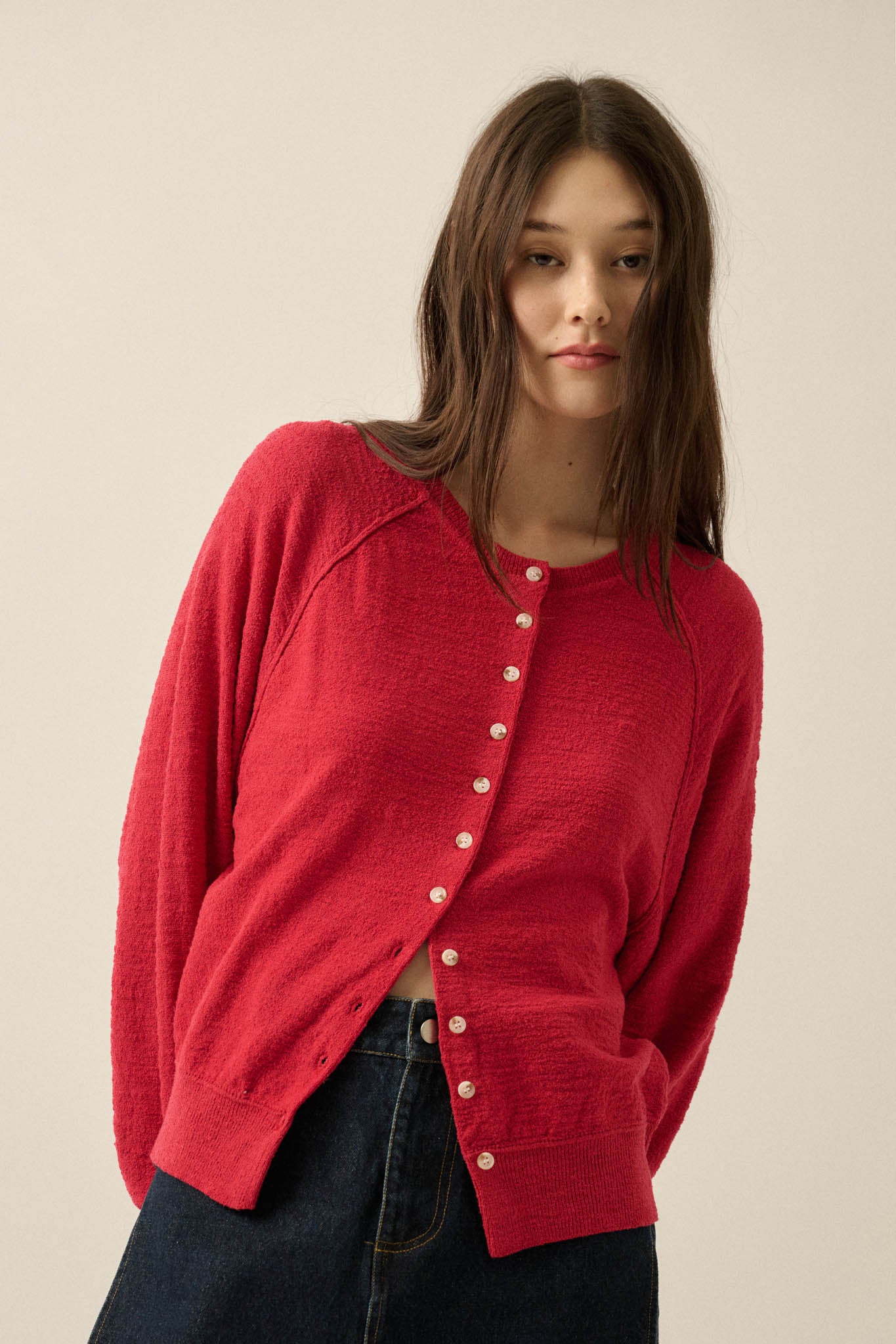 Close to You Textured Knit Raglan Cardigan - ShopPromesa