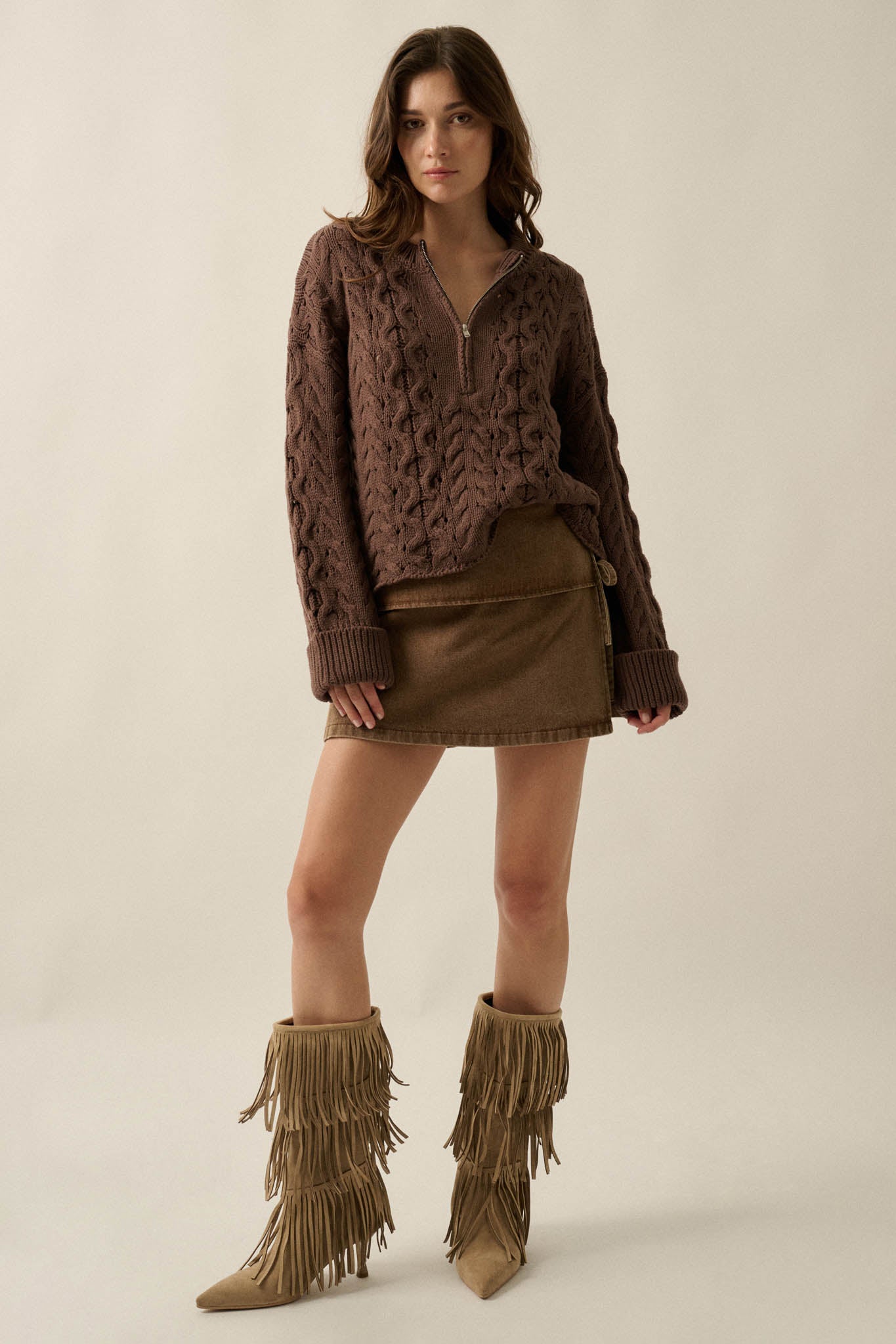 Free Time Cable-Knit Half-Zip Cuffed Sweater - ShopPromesa