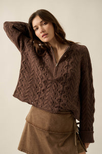 Free Time Cable-Knit Half-Zip Cuffed Sweater - ShopPromesa
