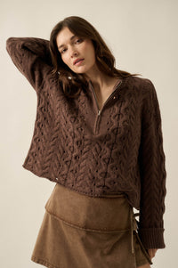 Free Time Cable-Knit Half-Zip Cuffed Sweater - ShopPromesa