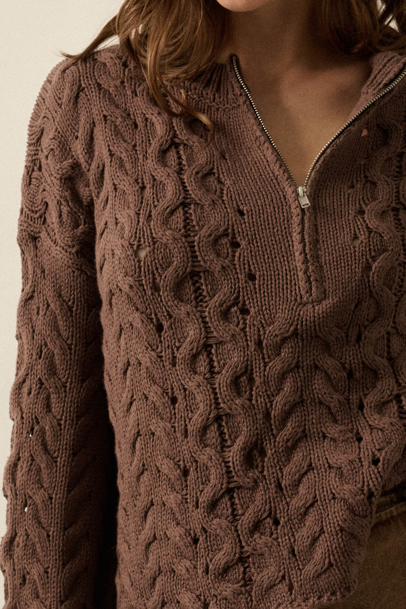 Free Time Cable-Knit Half-Zip Cuffed Sweater - ShopPromesa