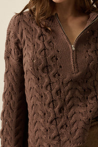 Free Time Cable-Knit Half-Zip Cuffed Sweater - ShopPromesa