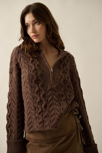 Free Time Cable-Knit Half-Zip Cuffed Sweater - ShopPromesa
