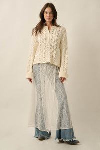 Free Time Cable-Knit Half-Zip Cuffed Sweater - ShopPromesa