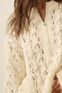 Free Time Cable-Knit Half-Zip Cuffed Sweater - ShopPromesa