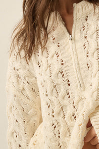 Free Time Cable-Knit Half-Zip Cuffed Sweater - ShopPromesa