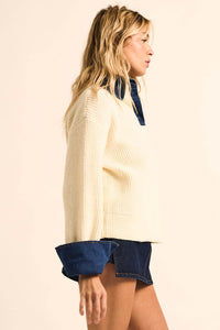 Too Easy Ribbed Knit and Denim Layered Sweater - ShopPromesa