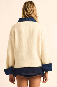 Too Easy Ribbed Knit and Denim Layered Sweater - ShopPromesa