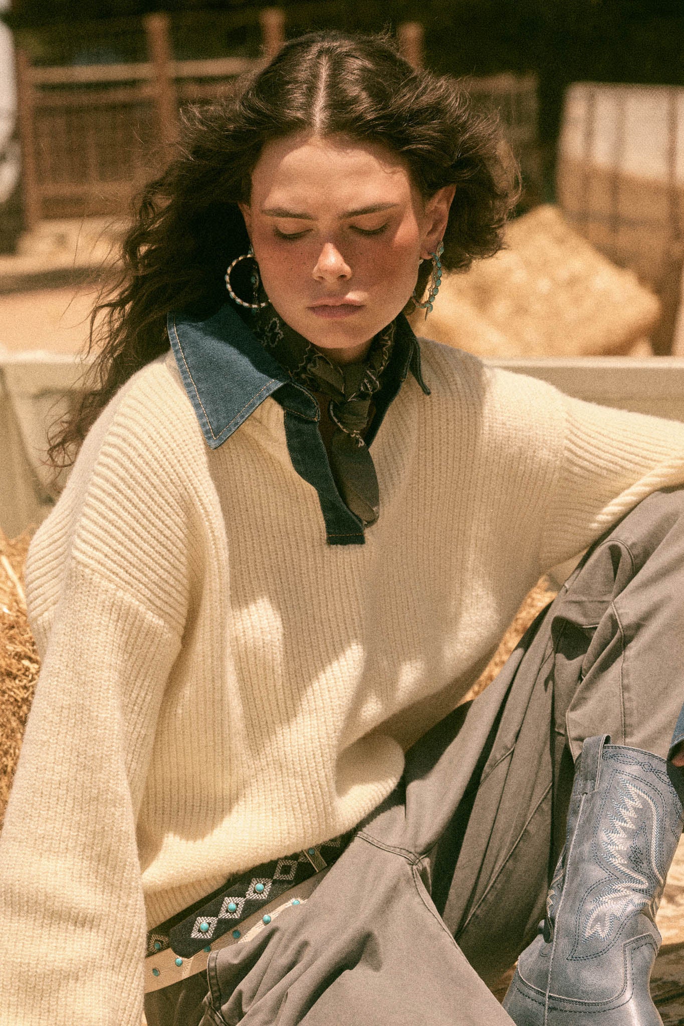 Too Easy Ribbed Knit and Denim Layered Sweater - ShopPromesa