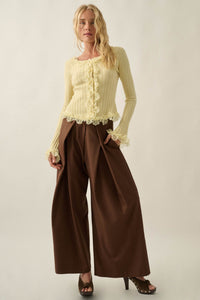 Frilly Frolic Lace-Ruffle Ribbed Knit Cardigan Top - ShopPromesa
