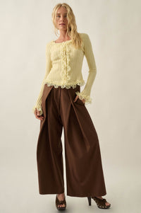 Frilly Frolic Lace-Ruffle Ribbed Knit Cardigan Top - ShopPromesa