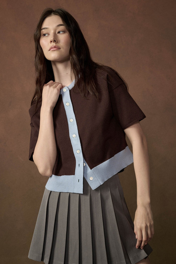 Nice Day Contrast Knit Short-Sleeve Cardigan - ShopPromesa