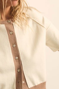 Nice Day Contrast Knit Short-Sleeve Cardigan - ShopPromesa