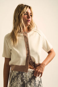 Nice Day Contrast Knit Short-Sleeve Cardigan - ShopPromesa