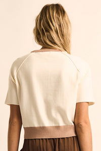 Nice Day Contrast Knit Short-Sleeve Cardigan - ShopPromesa