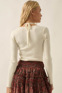 Stay Close Ribbed Knit Layered Long-Sleeve Halter Top - ShopPromesa