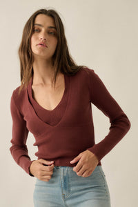 Stay Close Ribbed Knit Layered Long-Sleeve Halter Top - ShopPromesa