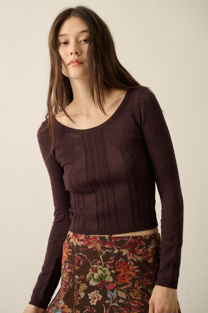 On Pointe Floral Pointelle Scoop-Neck Cropped Top - ShopPromesa