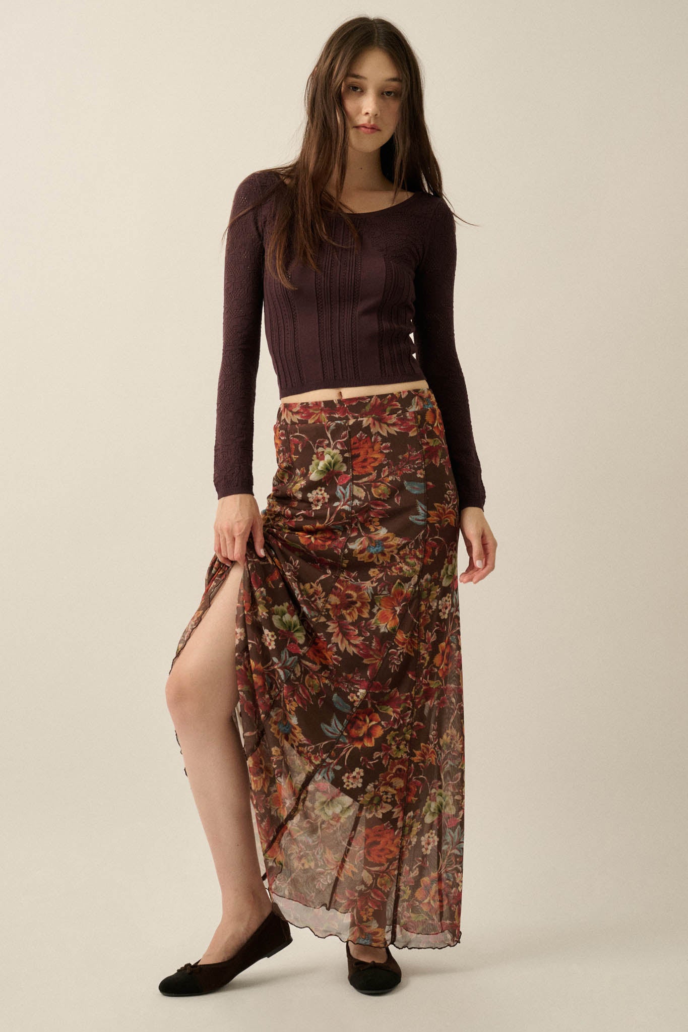 On Pointe Floral Pointelle Scoop-Neck Cropped Top - ShopPromesa