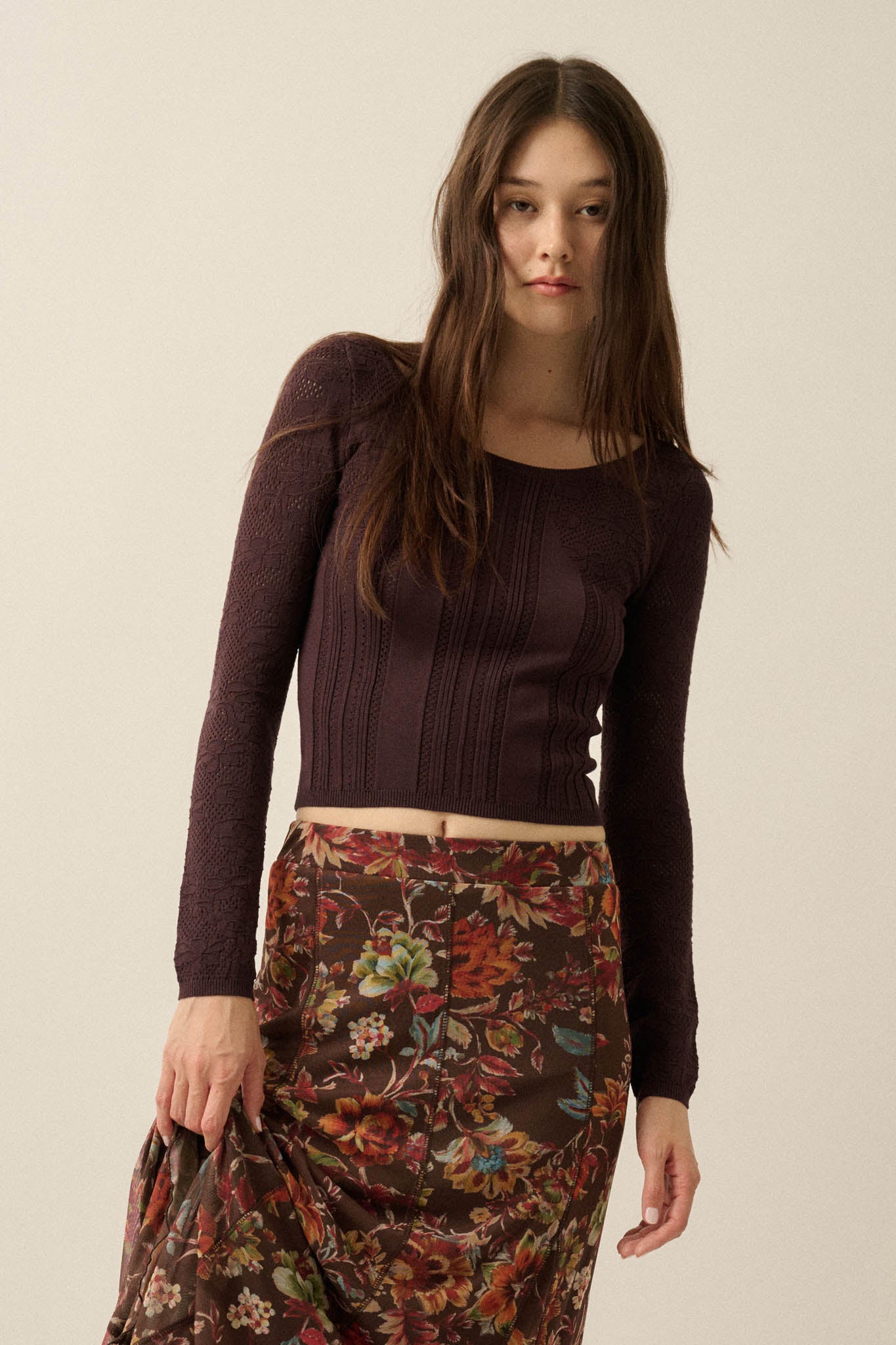 On Pointe Floral Pointelle Scoop-Neck Cropped Top - ShopPromesa
