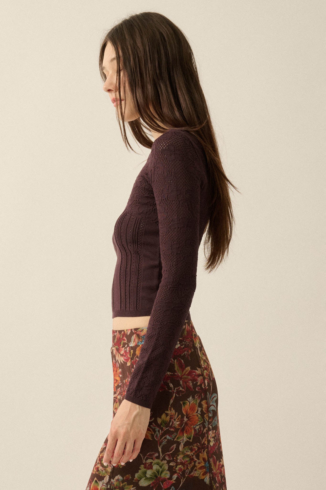 On Pointe Floral Pointelle Scoop-Neck Cropped Top - ShopPromesa