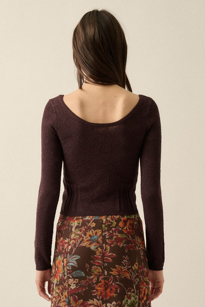 On Pointe Floral Pointelle Scoop-Neck Cropped Top - ShopPromesa