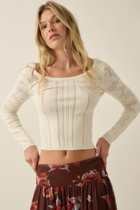 On Pointe Floral Pointelle Scoop-Neck Cropped Top - ShopPromesa