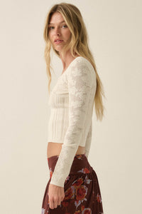 On Pointe Floral Pointelle Scoop-Neck Cropped Top - ShopPromesa