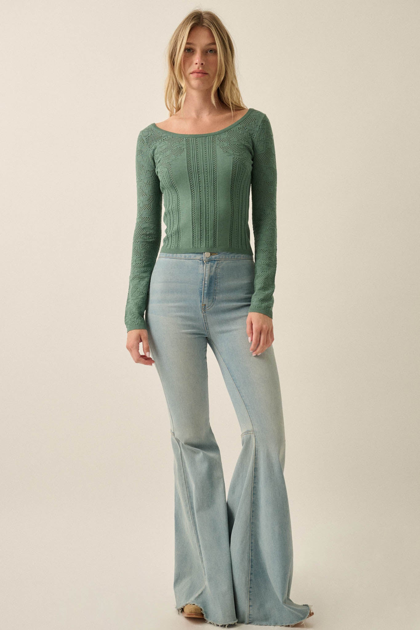 On Pointe Floral Pointelle Scoop-Neck Cropped Top - ShopPromesa
