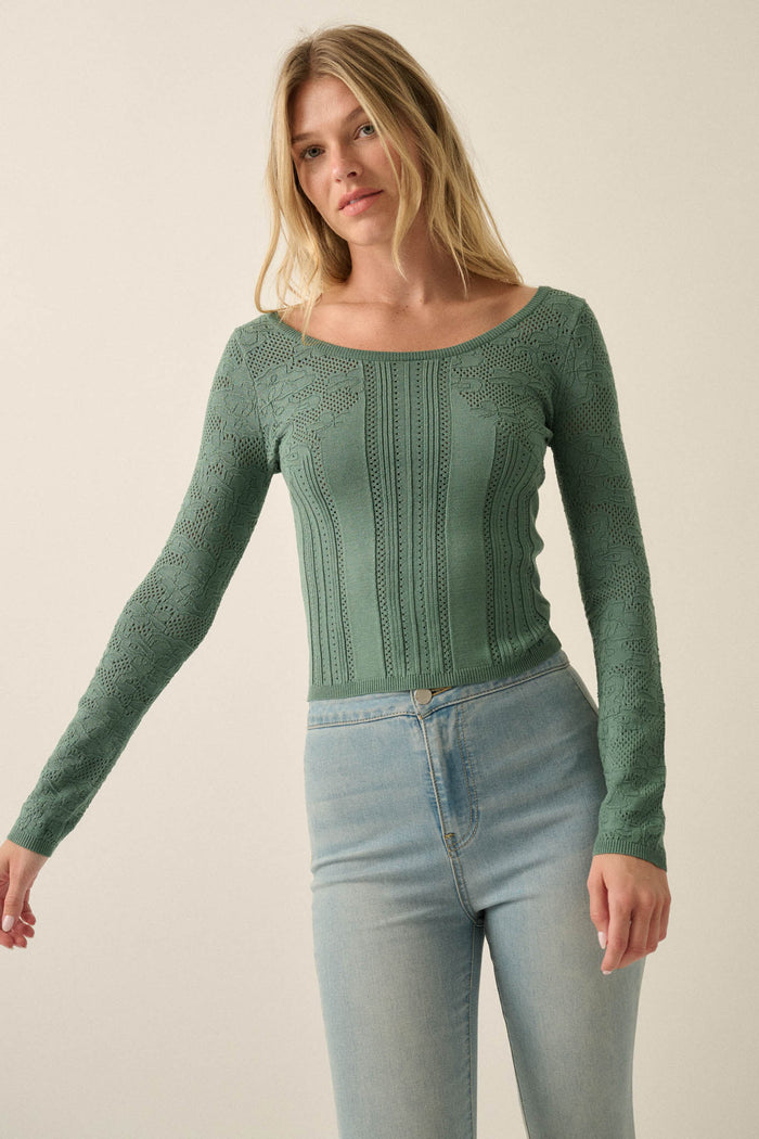 On Pointe Floral Pointelle Scoop-Neck Cropped Top - ShopPromesa